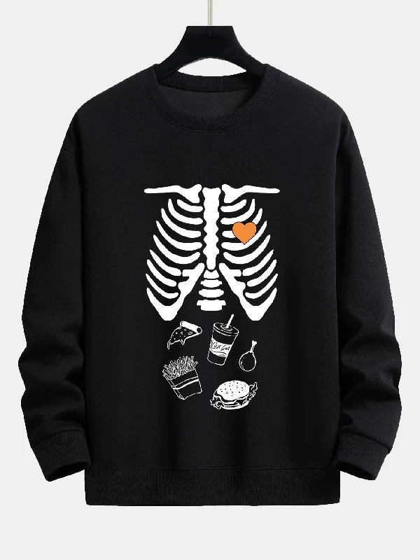 Funny Skeleton Food Print Relax Fit Sweatshirt