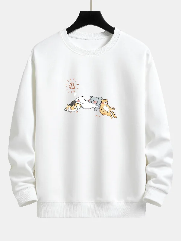 Napping Cat Print Relax Fit Sweatshirt