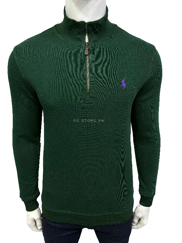 RL Cotton Quarter Zipper Green Jumper