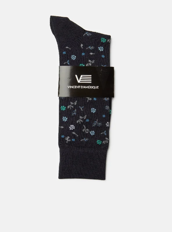 Navy socks with flower pattern