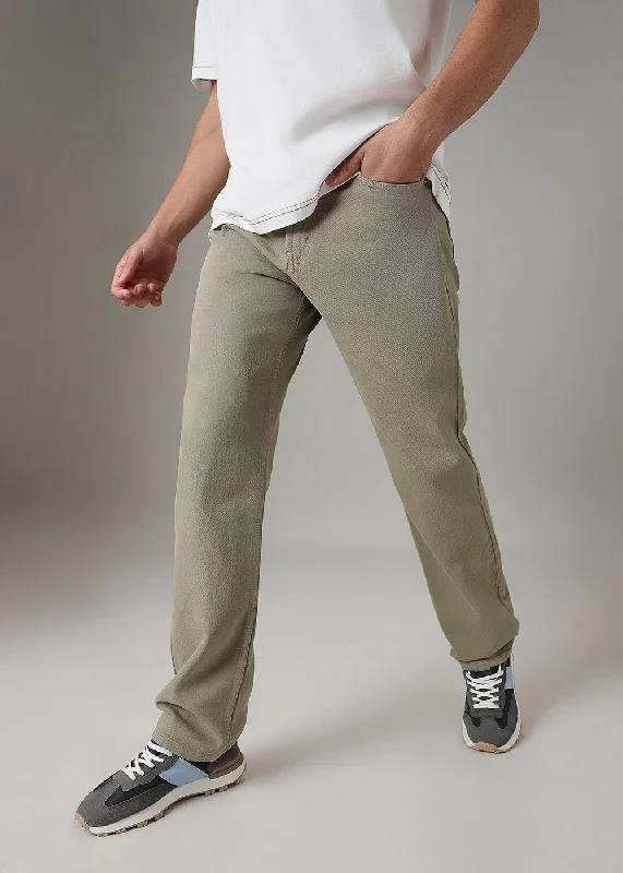 Khaki Green Straight Fit Denim