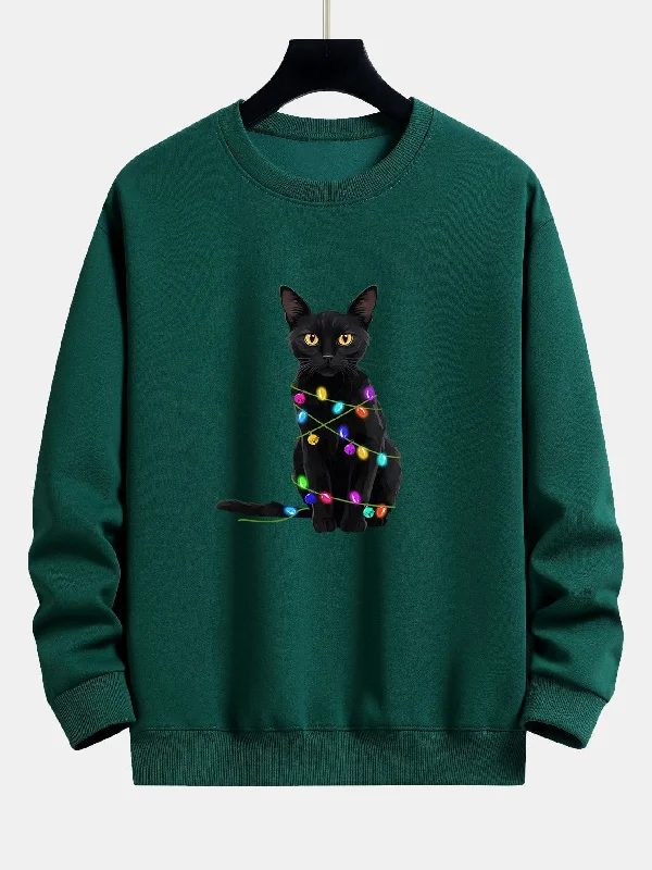 Color Lights Black Cat Print Relax Fit Sweatshirt