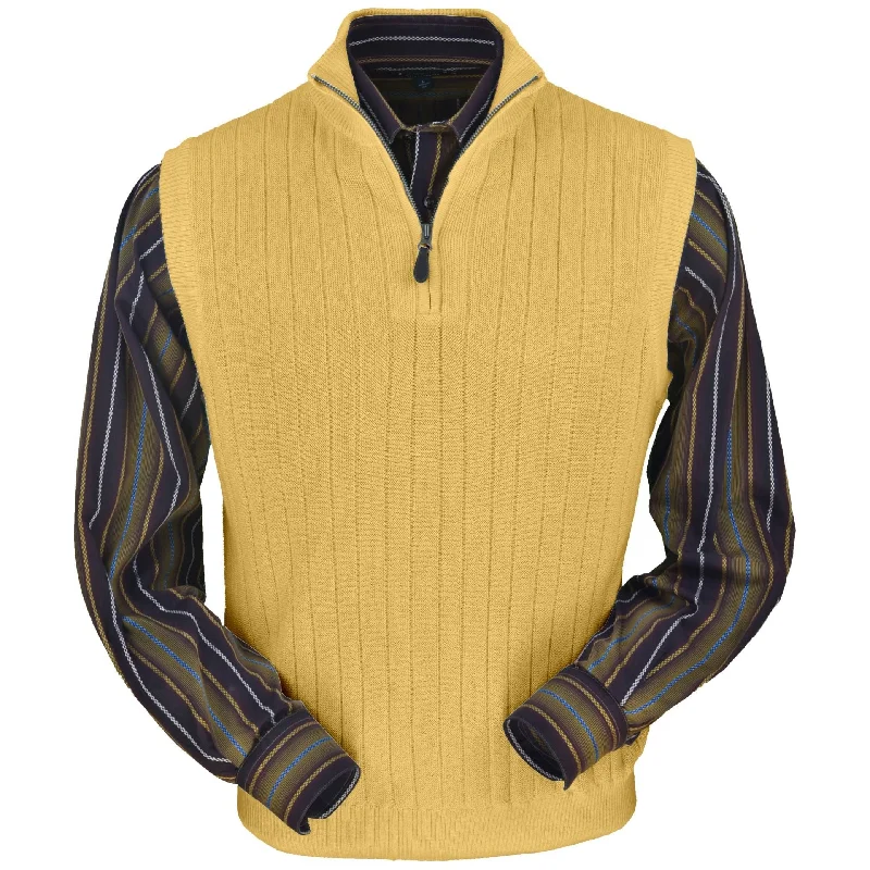 Baby Alpaca 'Links Stitch' Ribbed Zip-Neck Sweater Vest in Gold by Peru Unlimited