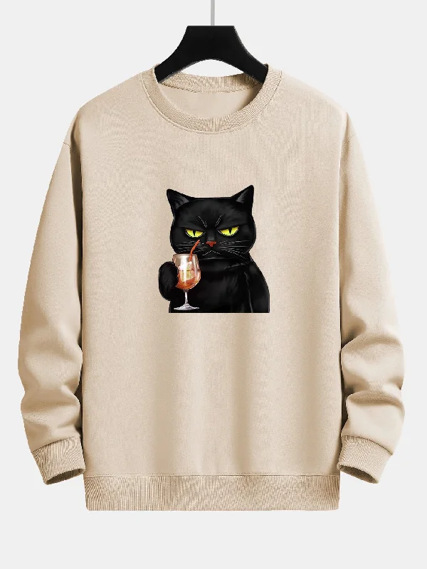 Funny Black Cat Print Relax Fit Sweatshirt