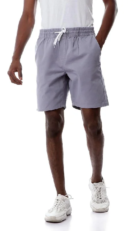 53560 Comfortable Solid Grey Shorts With Drawstring