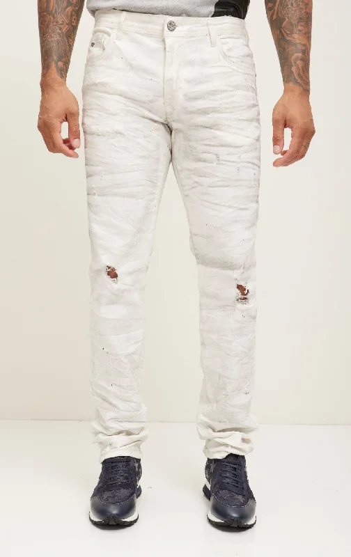 Fitted Splat And Smoked Denim - White