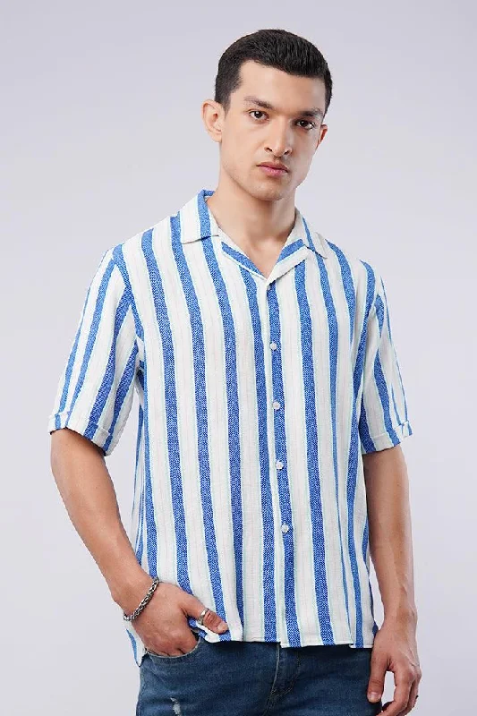 Striped Cuban Shirt - Blue & White