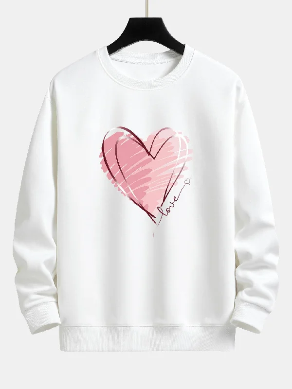 Doodle Heart Print Relax Fit Sweatshirt