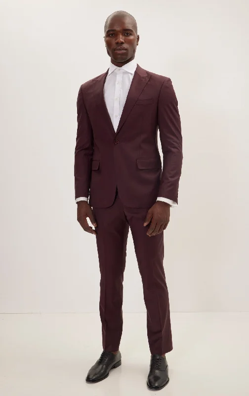 Super 120S Merino Wool Single Breasted Suit - Burgundy