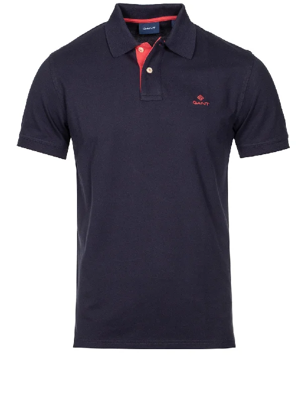 Contrast Collar Piqué Polo Shirt Evening Blue