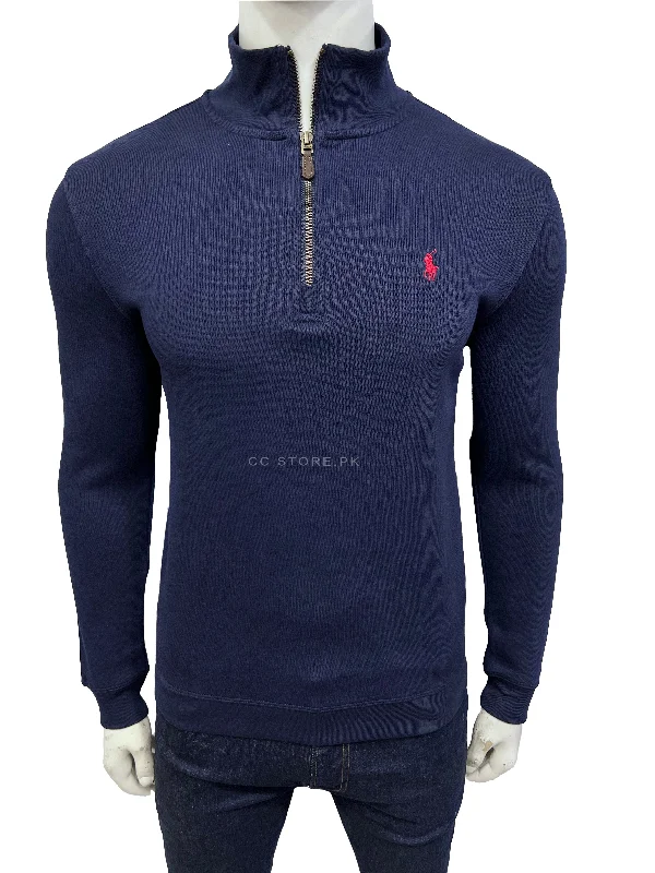 RL Cotton Quarter Zipper Navy Blue Jumper