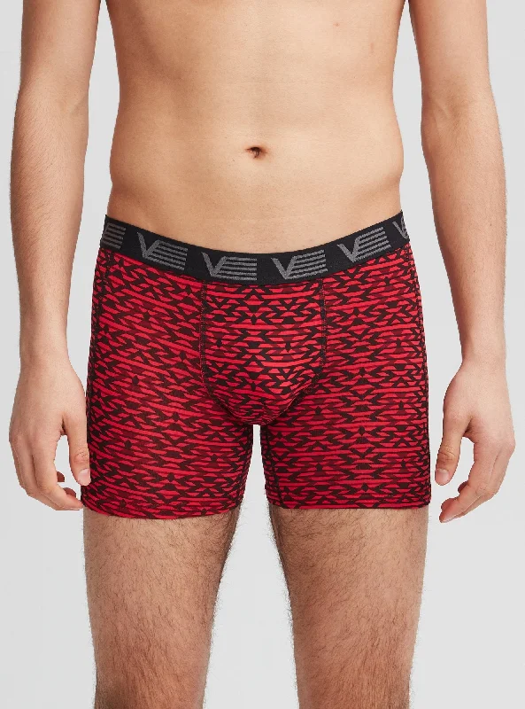 Red bamboo fiber boxers with geometric pattern