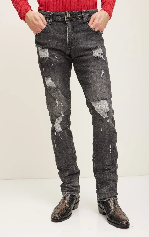 Boot Cut Distressed Rider Denim - Black