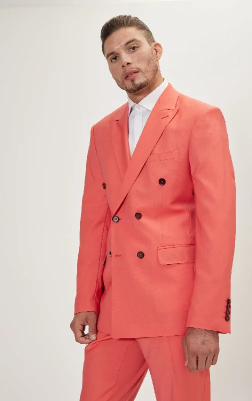 Super 120S Merino Wool Double Breasted Suit - Salmon