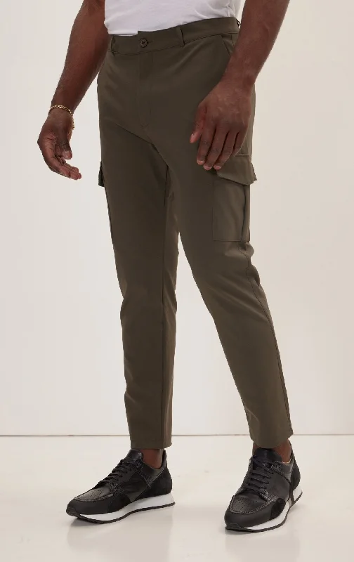 Tapered No-Wrinkle Utility Pants - Khaki