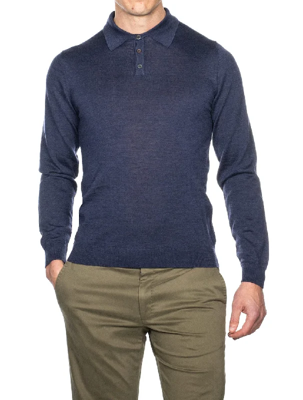 Merino Wool Polo Blue