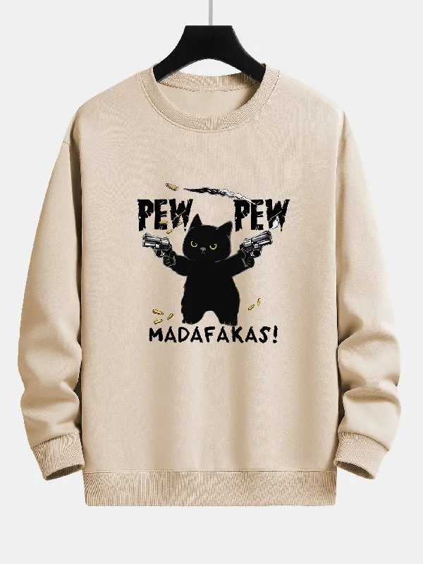 PEW PEW MADAFAKAS Black Cat Print Relax Fit Sweatshirt