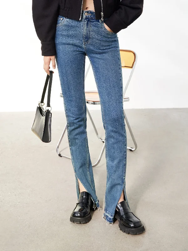 Fringe Slit Cotton Jeans