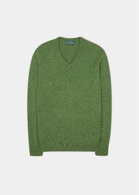 Men's Lambswool Vee Neck Jumper in Palm - Regular Fit