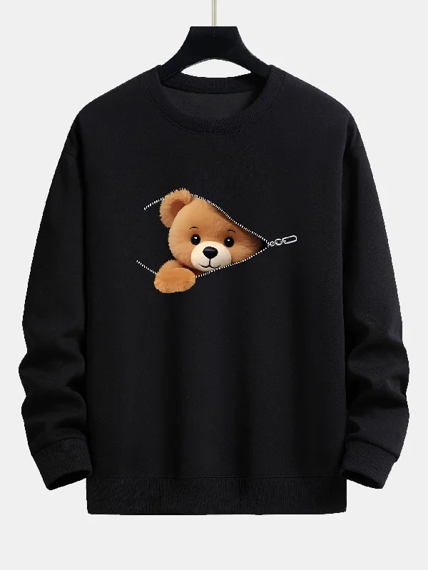 Zipper Bear Print Relax Fit Sweatshirt