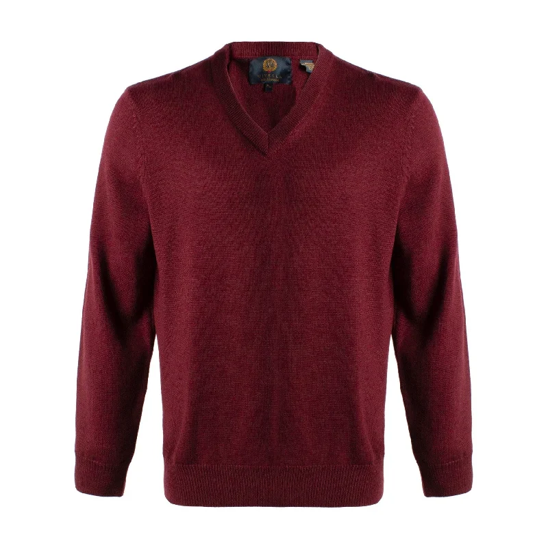 Extra Fine 'Zegna Baruffa' Merino Wool V-Neck Sweater in Port (Size X-Large) by Viyella