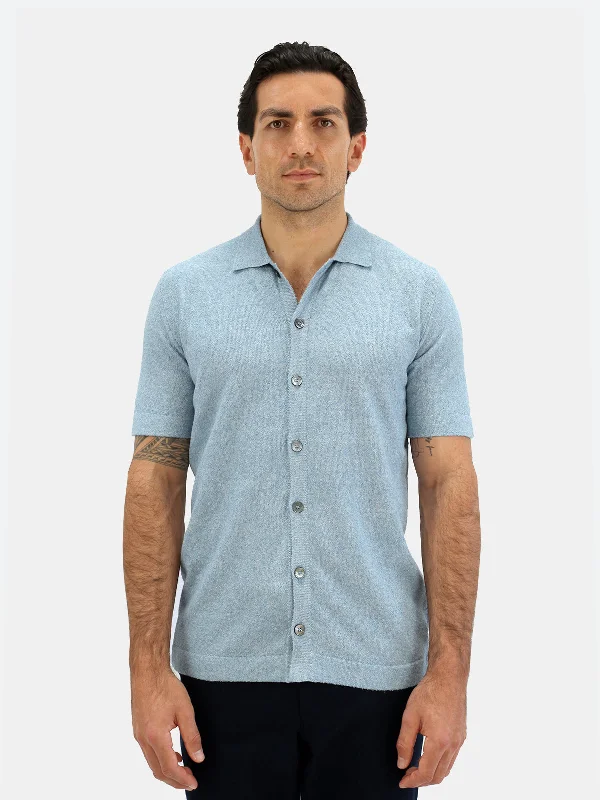 Garda Short Sleeve Polo Micro Bouclé Light Blue Melange