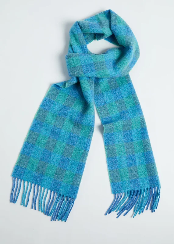 Foxford Lambswool Scarf | Blue & Green Check