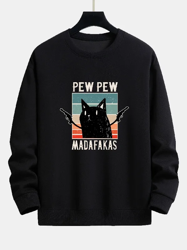 PEW PEW MADAFAKAS Black Cat Print Relax Fit Sweatshirt