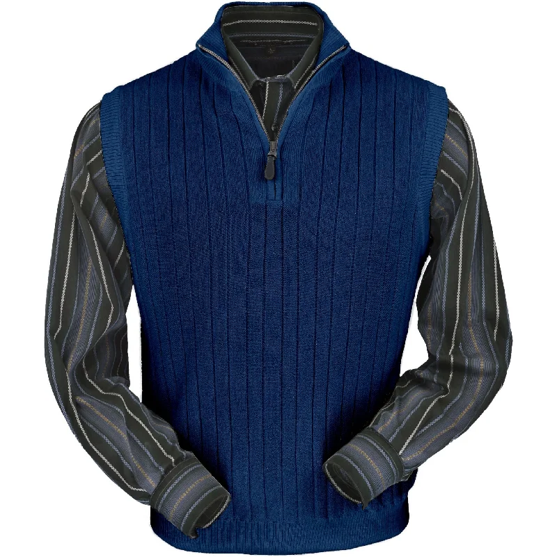 Baby Alpaca 'Links Stitch' Ribbed Zip-Neck Sweater Vest in True Navy by Peru Unlimited