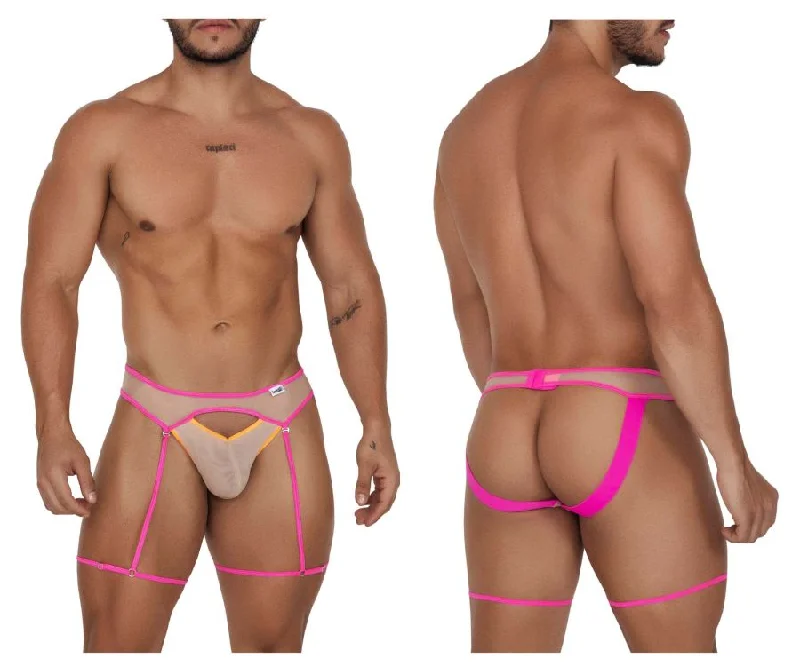 CandyMan 99687 Garter Jock Two Piece Set Color Beige-Neon