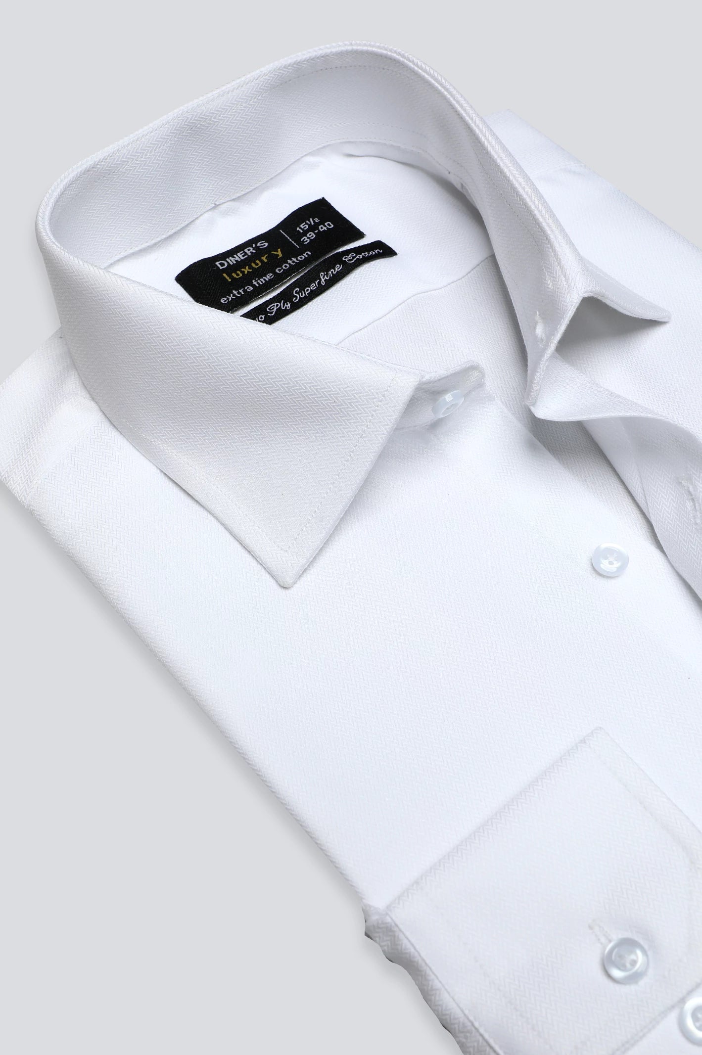 White Herringbone Textured Formal Shirt