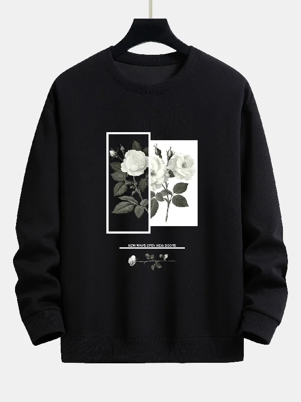 White Rose Slogan Print Relax Fit Sweatshirt