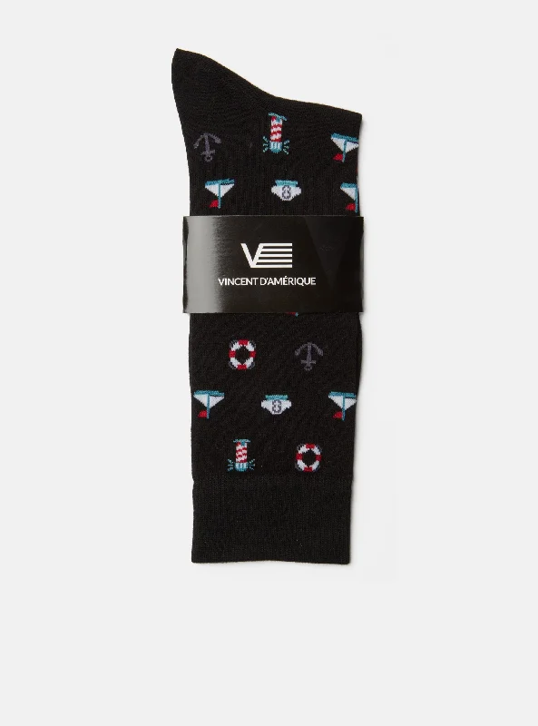 Black socks with sailor pattern