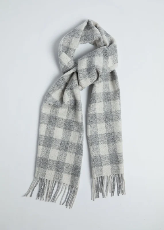 Foxford Lambswool Scarf | Grey & White Check