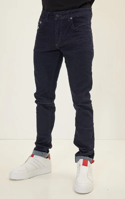 Cuff Detail Inner Red Stripe Denim - Navy