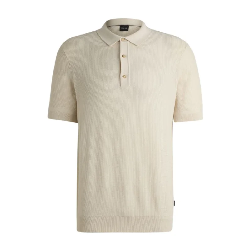 Regular-fit knit polo with mixed structures