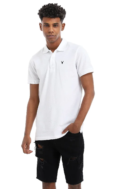 28295 Pique Buttoned Neck White Basic Polo Shirt