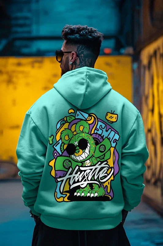 Hustle Mode: Green Print Men's Oversized Hoodie