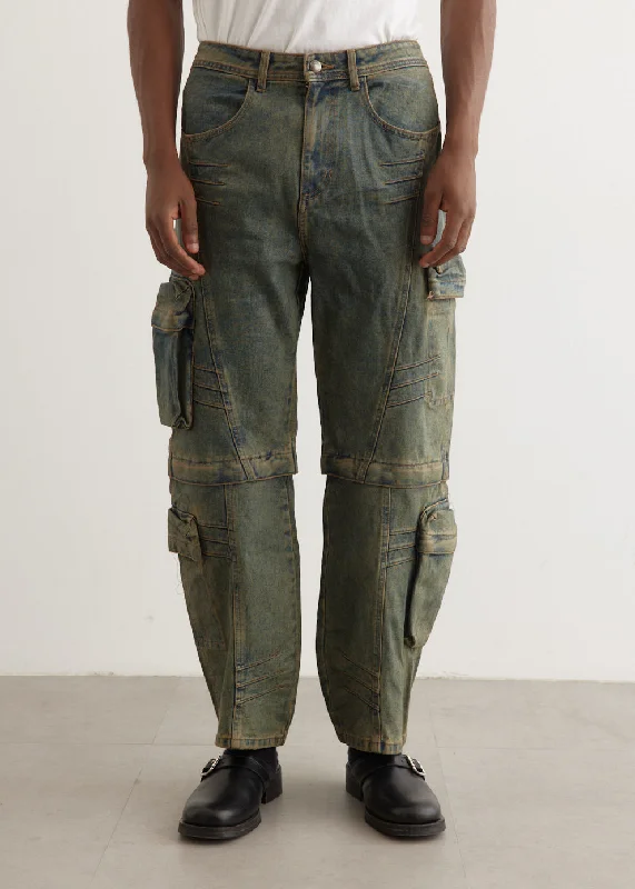 Cargo Coated Wide Leg Jeans