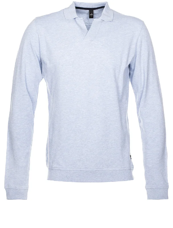 Barnett Longsleeve Retro Poloshirt Light Blue Melange