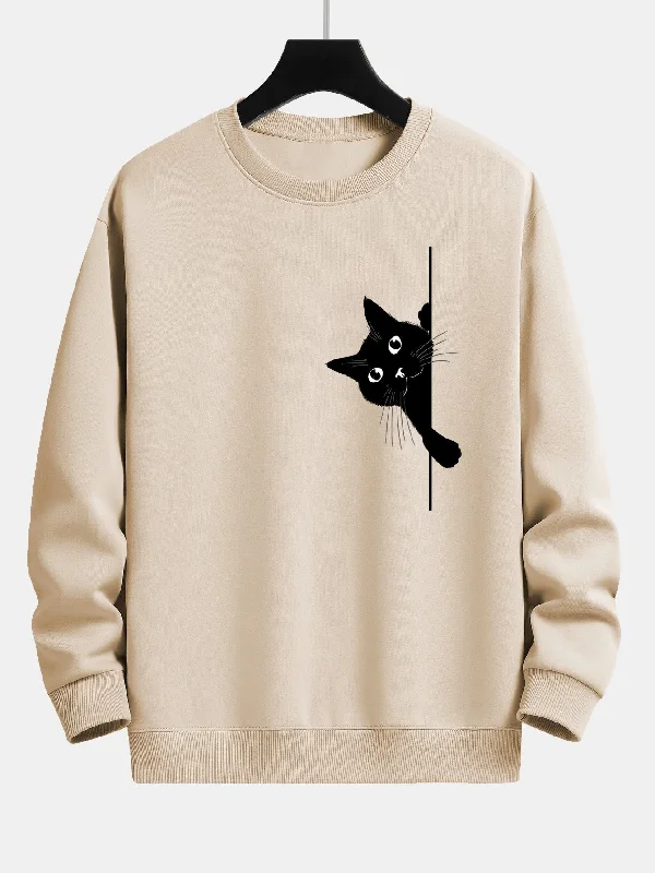 Black Cat Print Relax Fit Sweatshirt