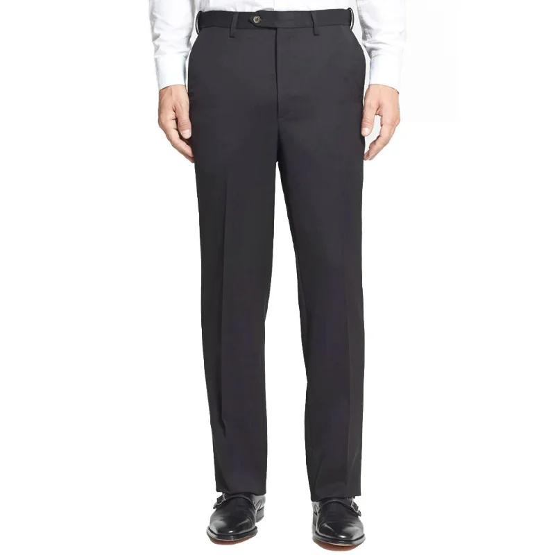 Worsted Wool Gabardine Trouser in Black (Self Sizer Plain Front) by Berle