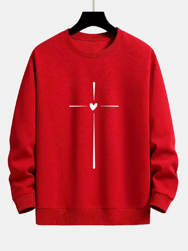 Cross Heart Print Relax Fit Sweatshirt