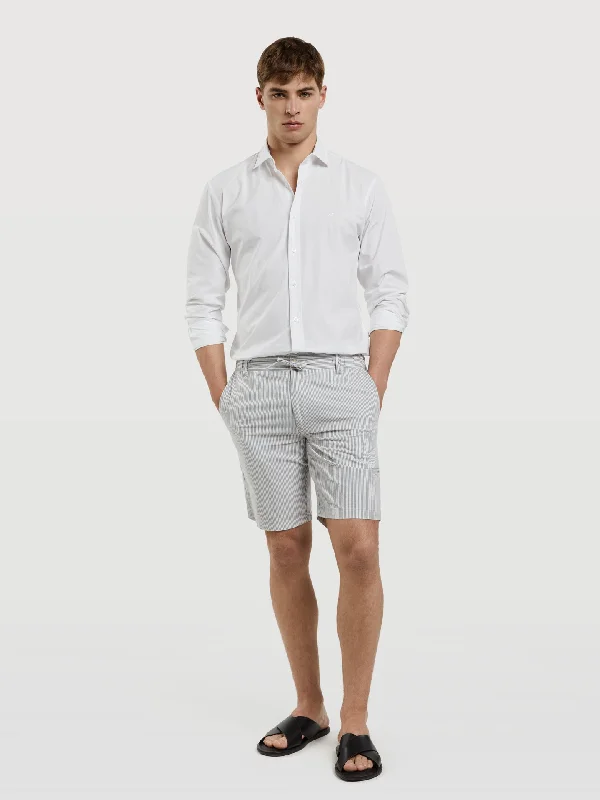 Comfort Striped Seersucker Slim Fit Bermuda