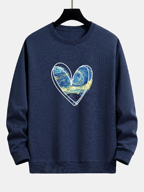 Starry Sky Heart Print Relax Fit Sweatshirt