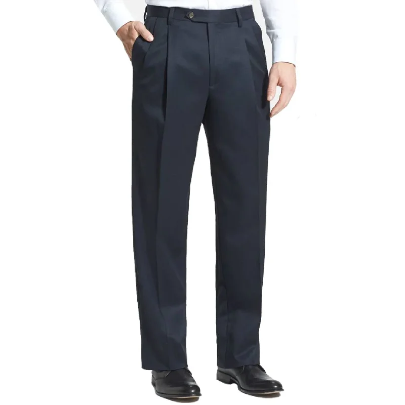 Super 100s Worsted Wool Gabardine Trouser in Navy (Milan Double Reverse Pleat - Regular & Long Rise) by Berle