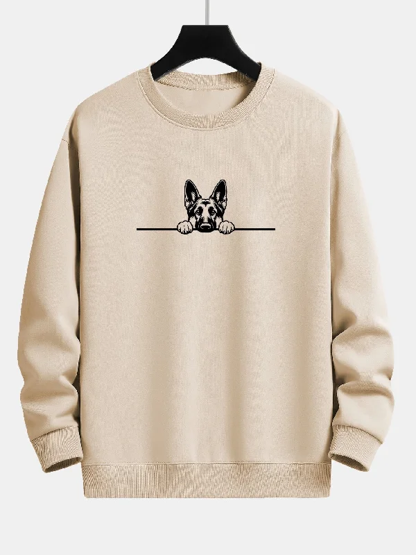 Peeking German Shepherd Dog Print Relax Fit Sweatshirt