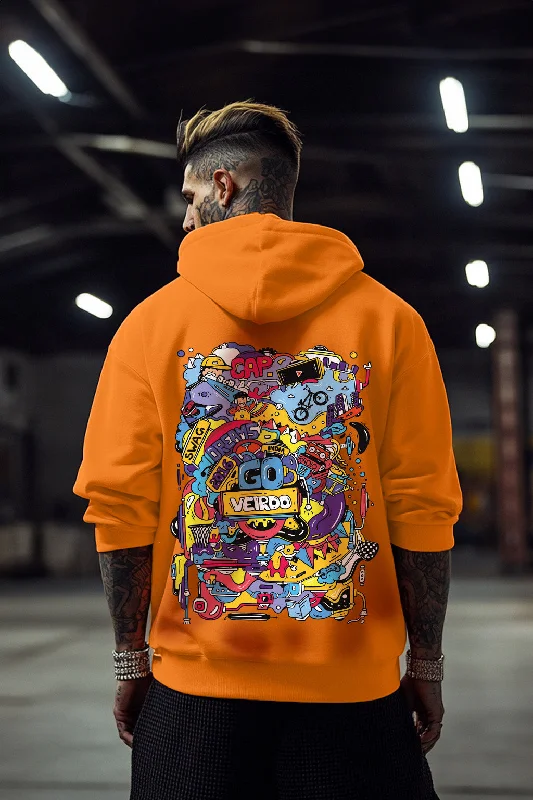 Doodle Orange Back Printed Regular Fit Hoodie