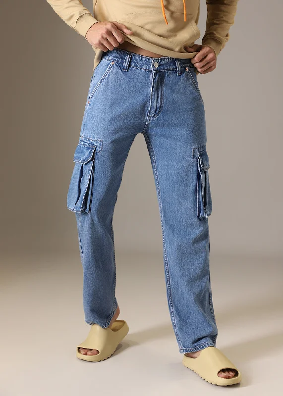 Dark Blue Baggy Cargo Denim