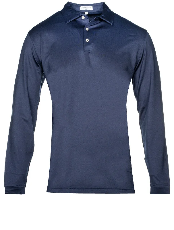 Solid Stretch Jersey Long Sleeve Polo Navy